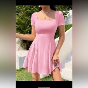 SHEIN Pink Fit and Flare Midi Dress